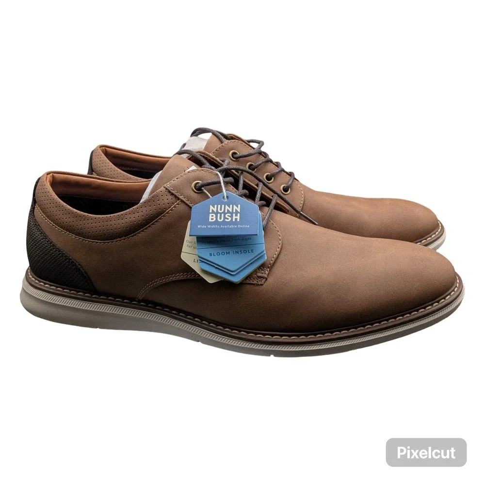 Nunn Bush Mens Kore Walk Plain Toe Oxford Brown Casual Shoes 11 m